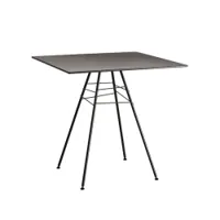table et table basse extérieur - leaf table 79x79 l 79cm x p 79cm x h 74cm plateau gris  pieds moka plateau hpl, structure acier laqué