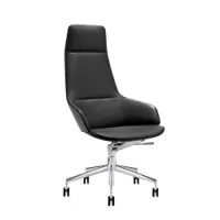 fauteuil de bureau - aston direction noir l 65cm x p 65cm x h 124-135cm, assise h 45,5-57,5cm cuir souple, aluminium brillant