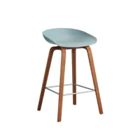 tabouret haut - about a stool aas 32 h65 l 47 x p 43 x h 75 cm,  assise h 65 cm noyer vernis à base d'eau dusty blue