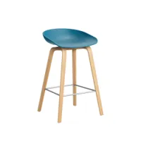 tabouret haut - about a stool aas 32 h65 l 47 x p 43 x h 75 cm,  assise h 65 cm chêne vernis à base d'eau azure blue