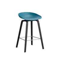 tabouret haut - about a stool aas 32 h65 l 47 x p 43 x h 75 cm,  assise h 65 cm chêne noir vernis à base d'eau azure blue