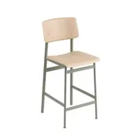 tabouret haut - loft counter stool h65 vert cendré / chêne chêne contreplaqué, acier époxy l 42,5cm x p 49cm x h 98,5cm, assise h 65cm