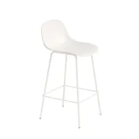 tabouret haut - fiber bar stool avec dossier pieds acier blanc coque fibres de bois et plastique, piètement acier finition époxy l 42,5 x p 44,5 x h 8