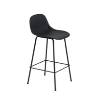 tabouret haut - fiber bar stool avec dossier pieds acier noir coque fibres de bois et plastique, piètement acier finition époxy l 42,5 x p 44,5 x h 87