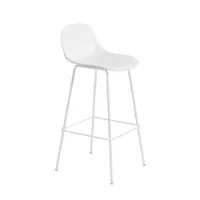tabouret haut - fiber bar stool avec dossier pieds acier blanc coque fibres de bois et plastique, piètement acier finition époxy l 44,5 x p 46,6 x h 9
