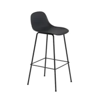 tabouret haut - fiber bar stool avec dossier pieds acier noir coque fibres de bois et plastique, piètement acier finition époxy l 44,5 x p 46,6 x h 97