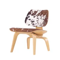 fauteuil - lcw calf's skin bois lamellé collé de frêne, peau de vache l 56cm x p 61cm x h 68cm,  assise 30cm brun, blanc