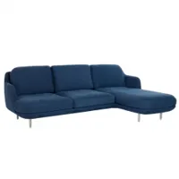 canapé - lune 3 places avec chaise longue indigo l 227,5 x p 156,5 x h 79 cm tissu linara, pieds aluminium brossé