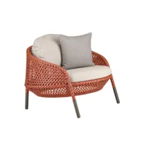 fauteuil extérieur - ahnda fauteuil bas elemental fibres dedon tressées, tissu twist beige, aluminium l 93 x p 92 x h 65 cm, assise h 34 cm