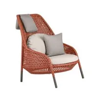fauteuil extérieur - ahnda bergère elemental fibres dedon tressées, tissu twist beige, aluminium l 93 x p 102 x h 108 cm, assise h 34 cm