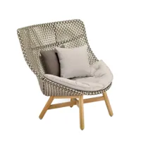 fauteuil extérieur - mbrace bergère pepper l 107 x p 89 x h 97 cm, assise h 35 cm fibres dedon tressées, teck, aluminium, coussin d'assise tissu dedon