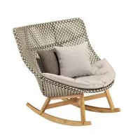 fauteuil extérieur - mbrace fauteuil à bascule pepper l 107 x p 89 x h 97 cm, assise h 35 cm fibres dedon tressées, teck, aluminium, coussin d'assise