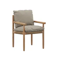 chaise et petit fauteuil extérieur - tibbo taupe teck, fibres dedon tressées, tissu natura