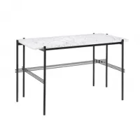 bureau - ts desk marbre carrara blanc plateau marbre, base métal laqué noir l 120 x p 60 x h 74 cm