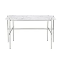 bureau - ts desk marbre carrara blanc plateau marbre, base métal laqué l 120 x p 60 x h 74 cm acier poli
