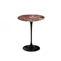 table d'appoint guéridon - saarinen marbre rosso rubino ø 41 x h 52 cm plateau marbre rosso rubino vernis brillant, base époxy noir rouge veiné blanc
