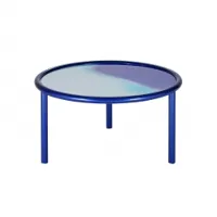 table basse - l.a. sunset bleu tube métallique peint, verre ø 79 x h 40 cm