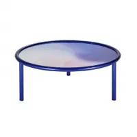 table basse - l.a. sunset bleu tube métallique peint, verre ø 94 x h 35 cm