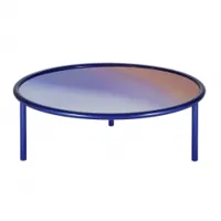 table basse - l.a. sunset bleu tube métallique peint, verre ø 114 x h 35 cm