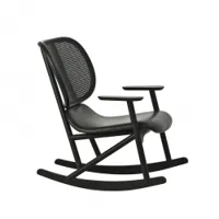 fauteuil - klara à bascule noir hêtre, dossier canné, assise cuir