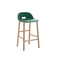 tabouret haut - alfi stool dossier bas vert polypropylène et sciure de bois recyclés, frêne naturel l 43,2 x p 47 x h 80,5 cm, assise 65,5 cm