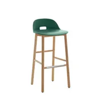 tabouret haut - alfi stool dossier bas vert polypropylène et sciure de bois recyclés, frêne naturel l 43,2 x p 48,5 x h 91,5 cm, assise 76 cm