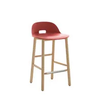 tabouret haut - alfi stool dossier bas rouge polypropylène et sciure de bois recyclés, frêne naturel l 43,2 x p 47 x h 80,5 cm, assise 65,5 cm