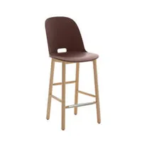 tabouret haut - alfi stool dossier haut marron polypropylène et sciure de bois recyclés, frêne naturel l 43,2 x p 50 x h 99 cm, assise 65,5 cm