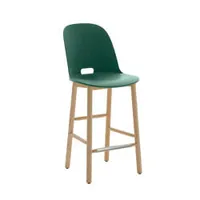 tabouret haut - alfi stool dossier haut vert polypropylène et sciure de bois recyclés, frêne naturel l 43,2 x p 50 x h 99 cm, assise 65,5 cm