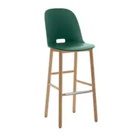 tabouret haut - alfi stool dossier haut vert polypropylène et sciure de bois recyclés, frêne naturel l 43,2 x p 50 x h 110 cm, assise 76 cm