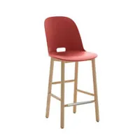 tabouret haut - alfi stool dossier haut rouge polypropylène et sciure de bois recyclés, frêne naturel l 43,2 x p 50 x h 99 cm, assise 65,5 cm