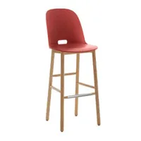 tabouret haut - alfi stool dossier haut rouge polypropylène et sciure de bois recyclés, frêne naturel l 43,2 x p 50 x h 110 cm, assise 76 cm