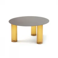 table d'appoint guéridon - echino ø68 ambre/ nickel noir ø 68 x h 34 cm verre soufflé, tôle d'acier finition nickel satiné
