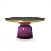 table basse - bell coffee marbre ø 75 x h 36 cm violet améthyste marbre noir verre soufflé, laiton, plateau marbre