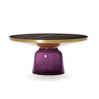 table basse - bell coffee marbre ø 75 x h 36 cm violet améthyste verre soufflé, laiton, plateau marbre marbre sahara