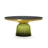 table basse - bell coffee marbre vert olive ø 75 x h 36 cm marbre noir verre soufflé, laiton, plateau marbre