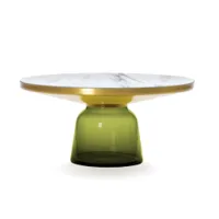 table basse - bell coffee marbre vert olive ø 75 x h 36 cm marbre blanc verre soufflé, laiton, plateau marbre