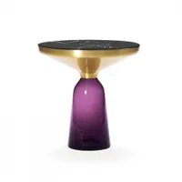table d'appoint guéridon - bell side marbre ø 50 x h 53 cm violet améthyste marbre noir verre soufflé, laiton, plateau marbre