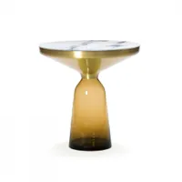 table d'appoint guéridon - bell side marbre ø 50 x h 53 cm orange ambré marbre blanc verre soufflé, laiton, plateau marbre