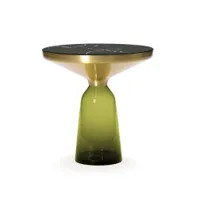 table d'appoint guéridon - bell side marbre vert olive ø 50 x h 53 cm marbre noir verre soufflé, laiton, plateau marbre