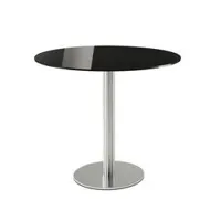 table - inox 4411 noir plateau verre laqué, pied acier inoxydable brossé