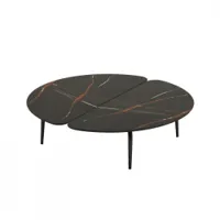 table basse - graphium 120x118 marbre sahara noir marbre sahara, acier verni noir