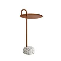 table d'appoint guéridon - bowler tôle et acier massif finition époxy, granite brun clair