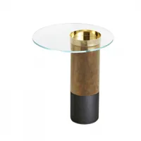 table d'appoint guéridon - haumea s ø 50 x h 56 cm verre trempé, laiton brillant, laiton, bruni, bois laqué noir