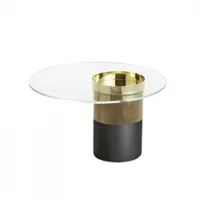 table basse - haumea m ø 80 x h 40 cm laiton/ laiton bruni/ bois laqué noir verre trempé, laiton brillant, laiton, bruni, bois laqué noir