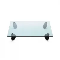 table basse - tavolo con ruote rectangulaire transparent verre, métal l 140 x p 70 x h 25 cm
