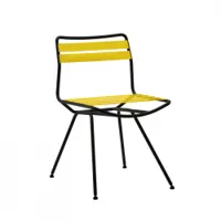 chaise - dan jaune l 49,5 x p 59,5 x h 82,5 cm, assise h 45 cm rubans élastiques en fil de polyester, acier verni noir mat