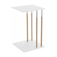 table d'appoint blanche et pieds en bois - yamazaki