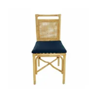 chaise en rotin coussin velours bleu marine riviera - kok