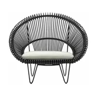 fauteuil cocoon noir coussin blanc canvas roy - vincent sheppard